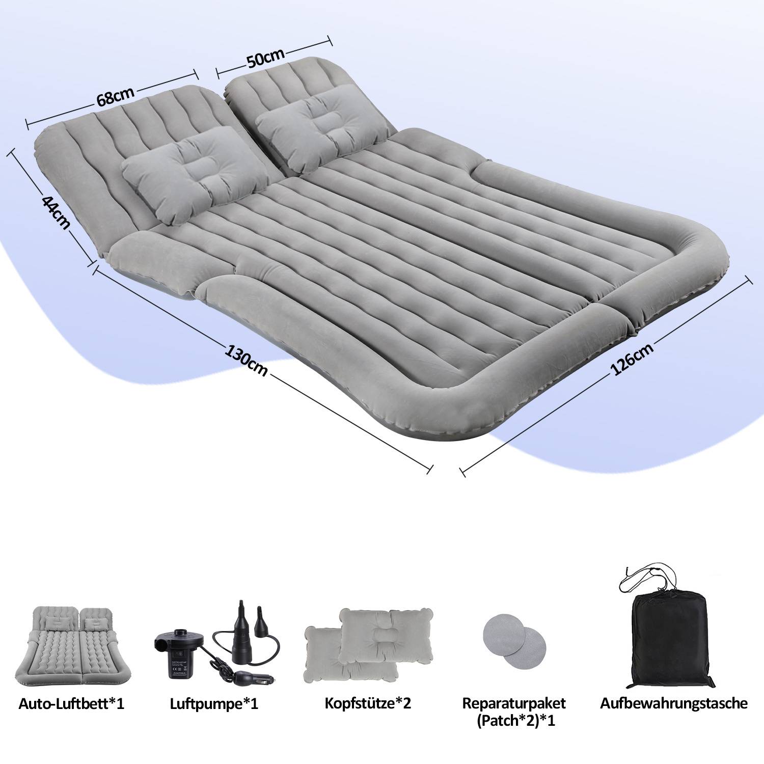 Auto Luftmatratze Luftbett Aufblasbares Camping Matratze für PKW SUV Kofferraum Rücksitz Reisebett Matratze mit Pumpe Kissen Autobett Grau