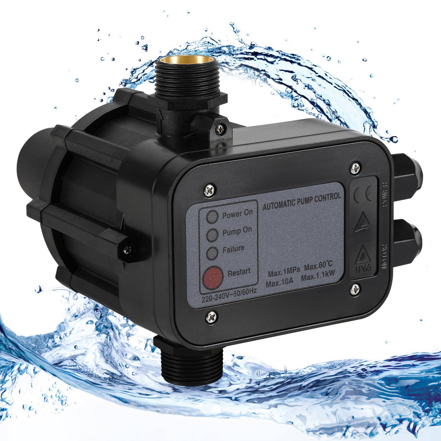 Ein automatisches Pumpensteuergerät mit Anzeigelichtern mit den Aufschriften „Stromversorgung Ein