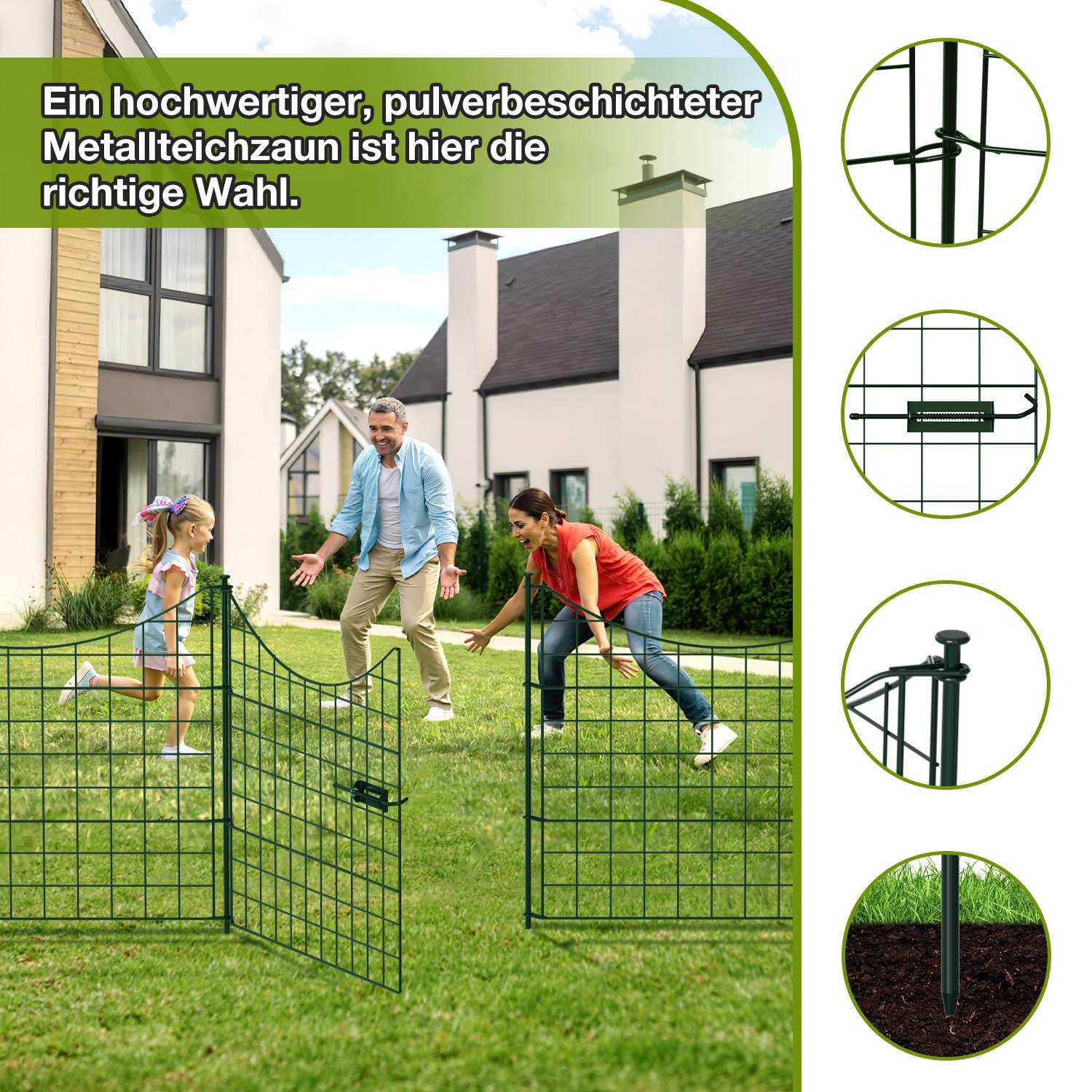 5X Teichzaun Metallzaun Zaunelementen Unterbogen Garden Gartenzaun Gartentor Zaun Unterbogen Grün