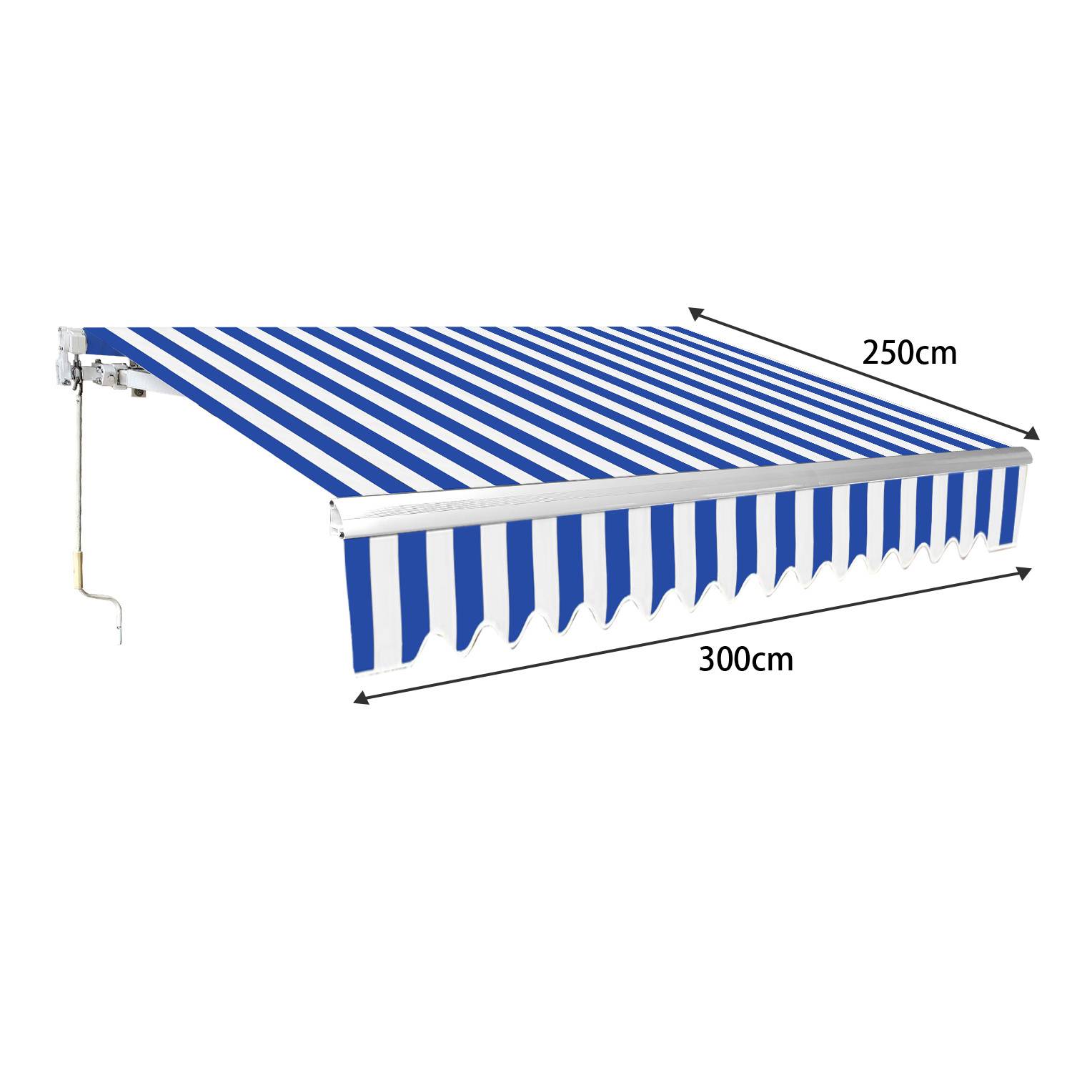 Markise 300 x 250 cm Beschattung Terrasse & Balkon - Gelenkarmmarkise mit Kurbel & Halterung Sonnenschutz Balkonmarkise Gelenkmarkise Blau Weiß