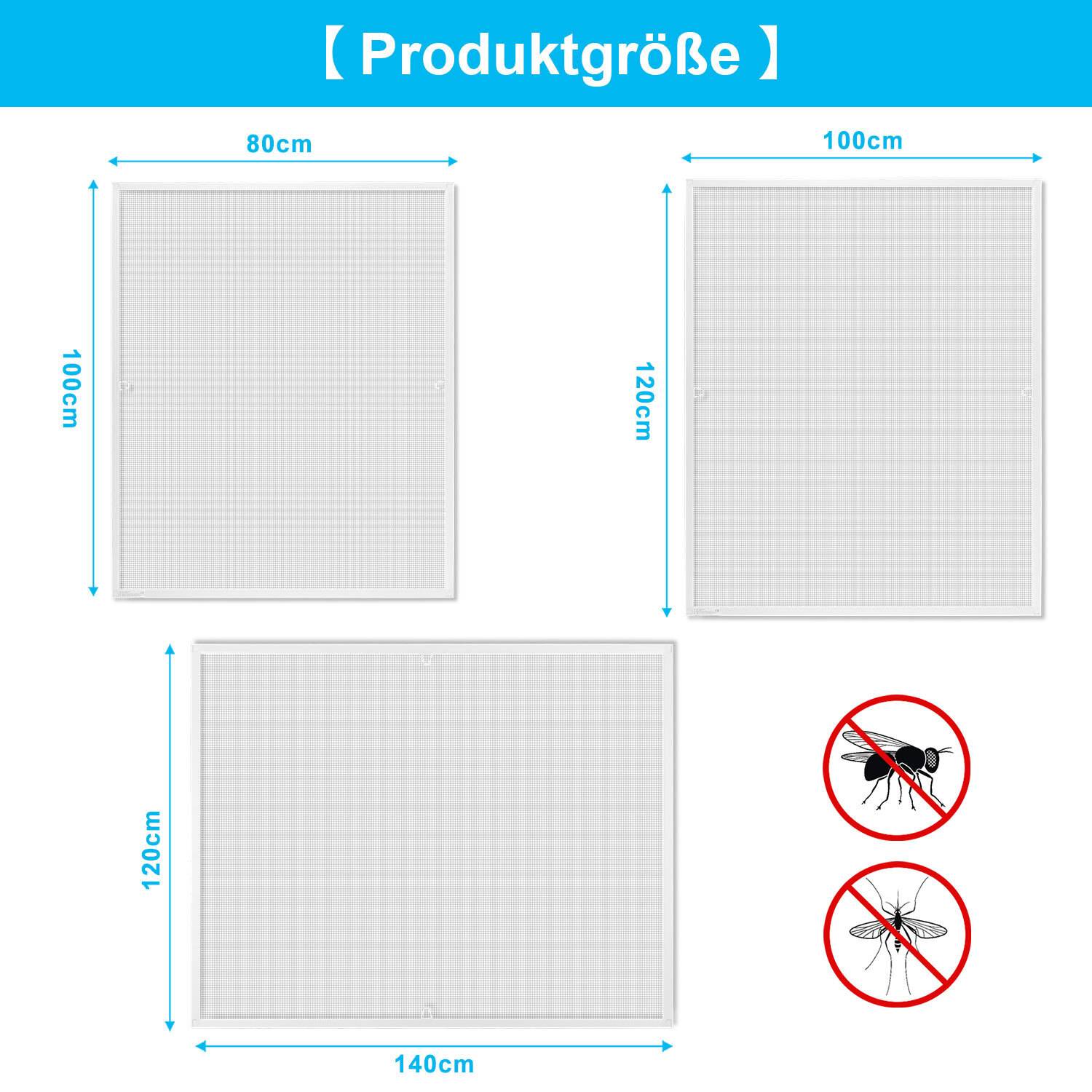 Fliegengitter Insektenschutz Fenster 80 x 100 CM Alurahmen Mückenschutz Insektenschutzgitter Ohne Bohren Mückengitter Weiß