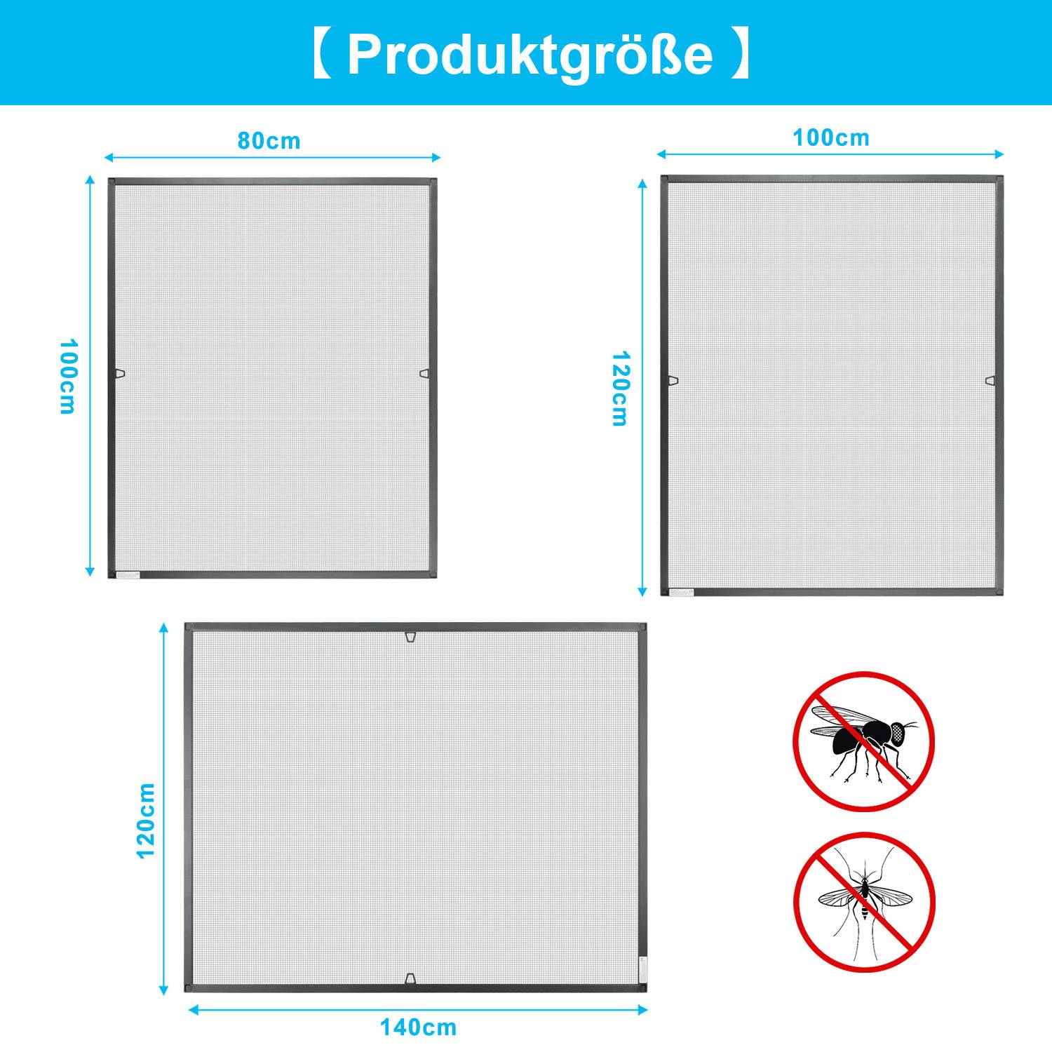 Fliegengitter Insektenschutz Fenster 80 x 100 CM Alurahmen Mückenschutz Insektenschutzgitter Ohne Bohren Mückengitter Anthrazit