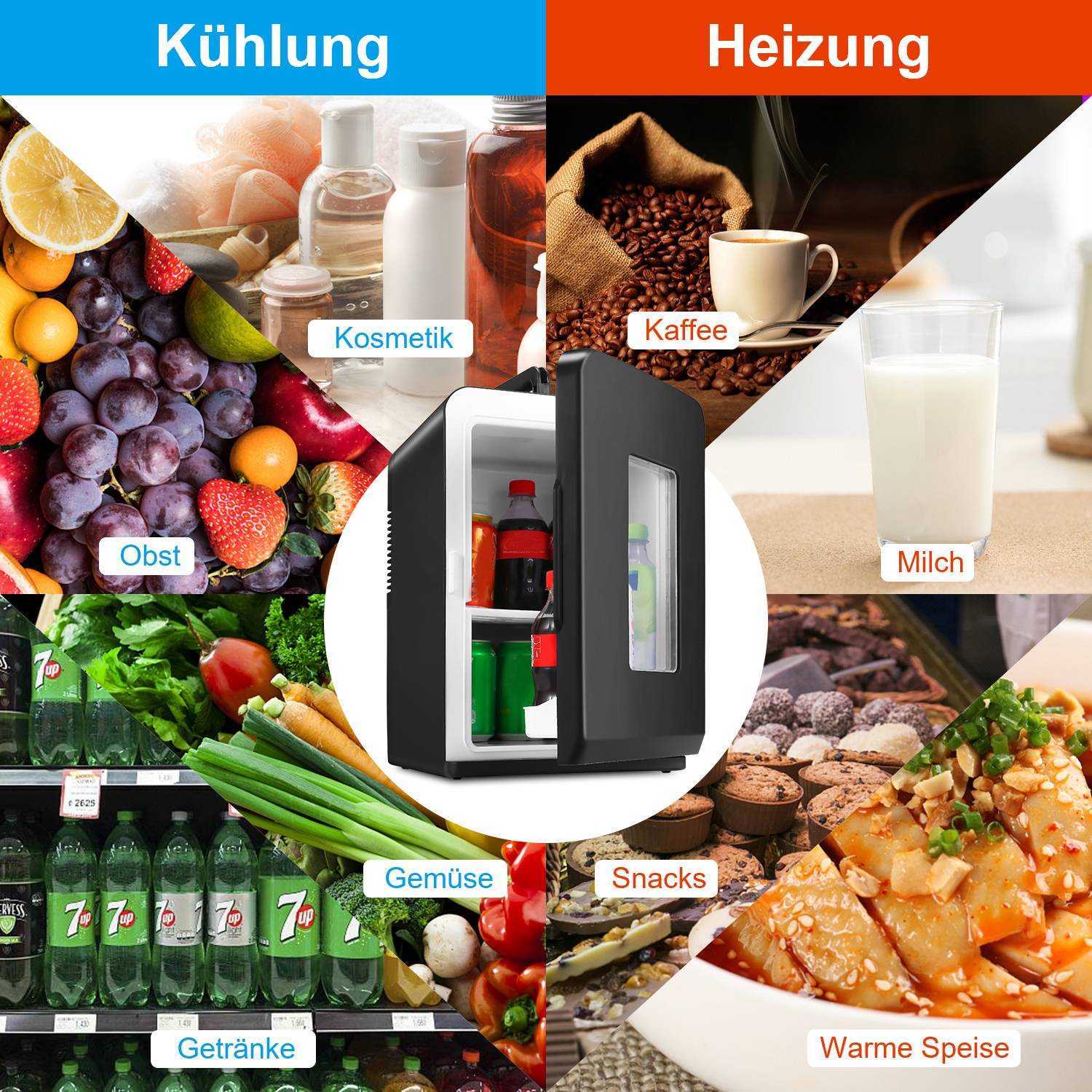 Mini Kühlschrank, zum kühlen und heizen, 15L Kühlbox, 230V AC für Steckdose und 12V DC für Auto Minibar, Bierkühlschrank Getränkekühlschrank
