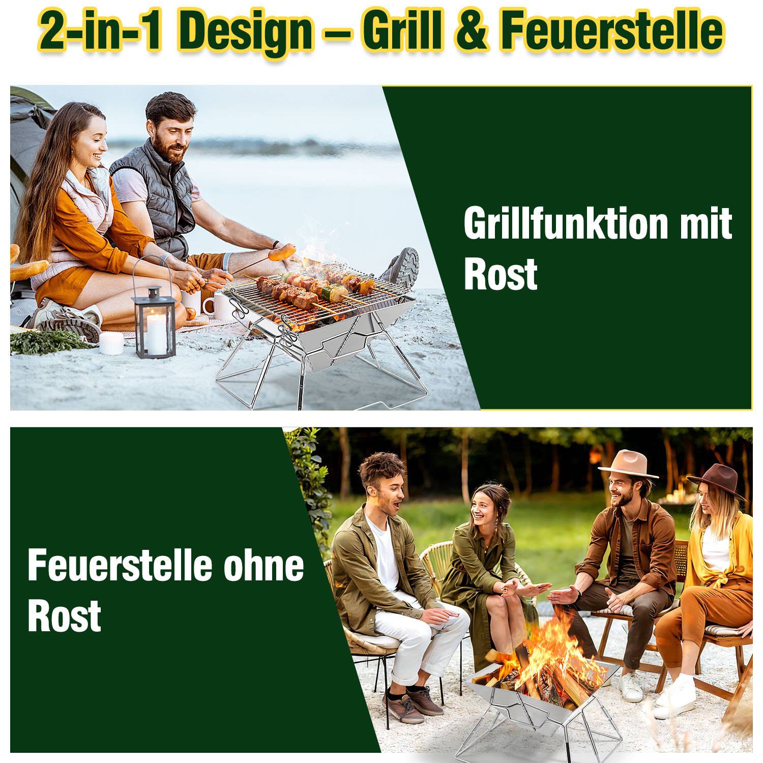 Faltbarer Lagerfeuer-Grill Mobiler Tragbarer Holzkohlegrill 304 Edelstahl für das Kochen im Freien