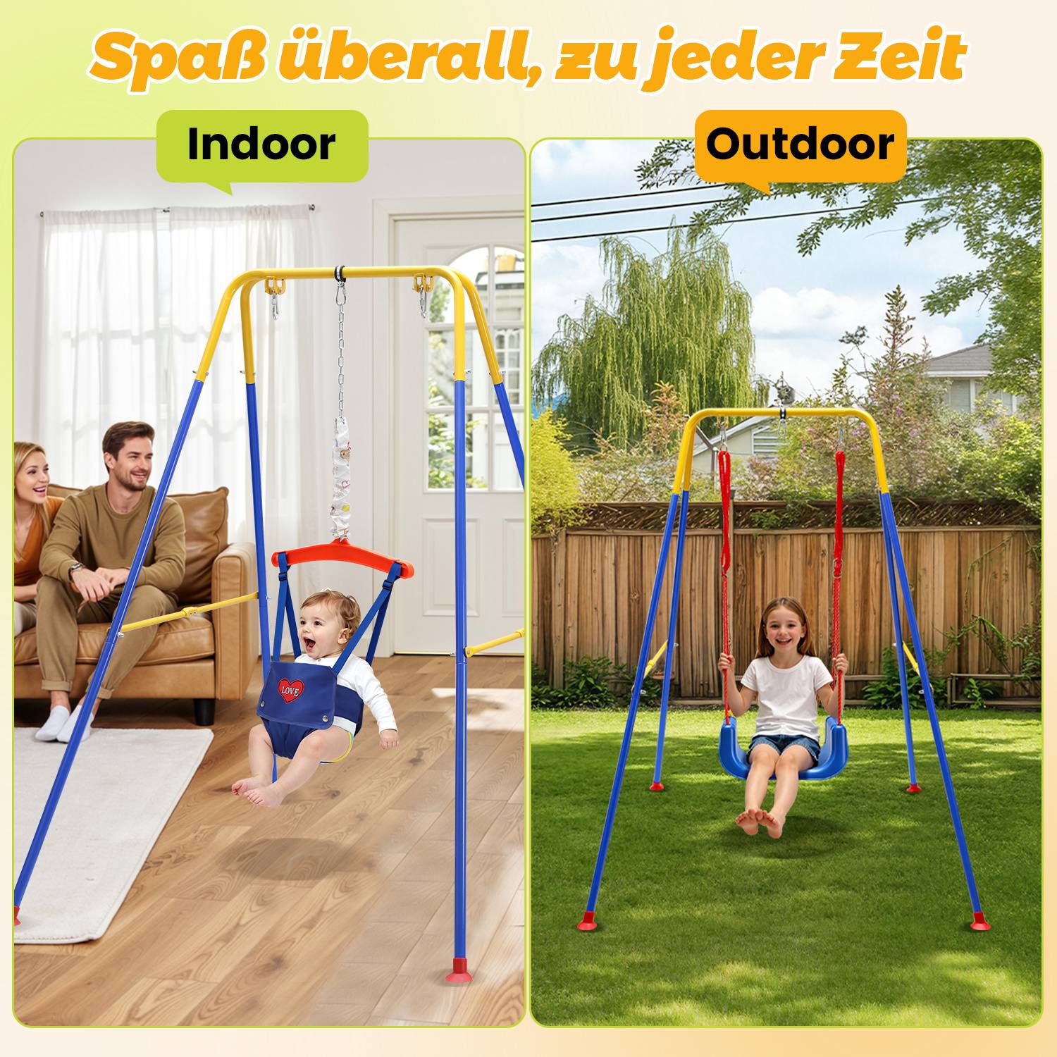 4in1 Kinder Schaukel mit Gestell – Babyschaukel & Jumper ab 6 Monaten bis 10 Jahre, klappbar, bis 90 kg belastbar, Indoor & Outdoor