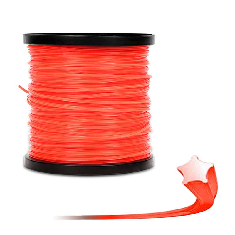 Eine Spule mit leuchtend rotem 3D-Druckfilament mit einem Musterstück in Sternform, das seine Flexibilität und Farbe anzeigt.
