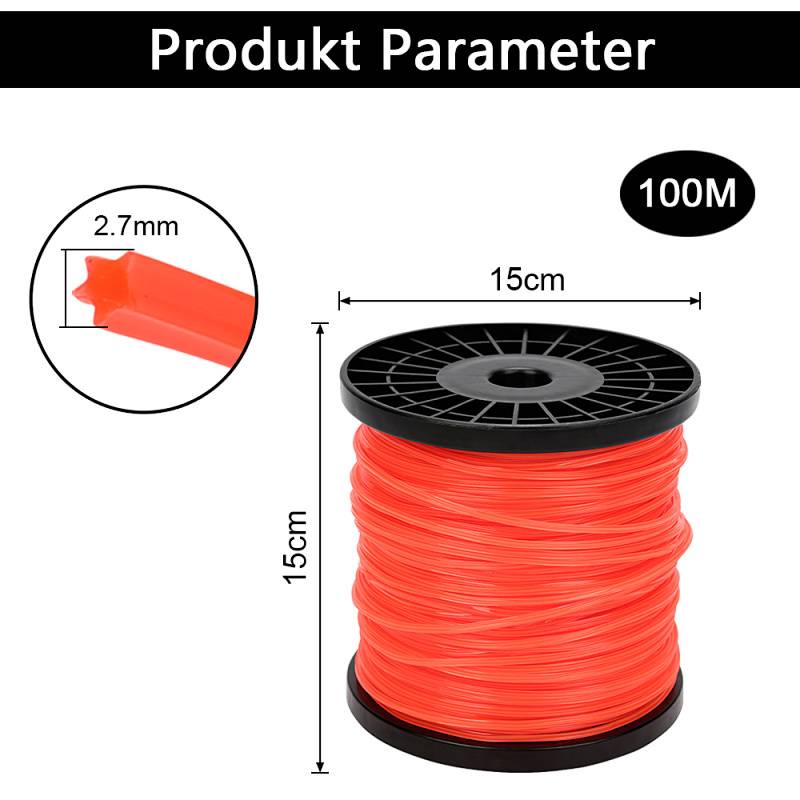 Spule rotes Filament, mit einem Durchmesser von 15 cm und einer Höhe von 15 cm mit einer Dicke von 2,7 mm, beschriftet mit „Produkt Parameter