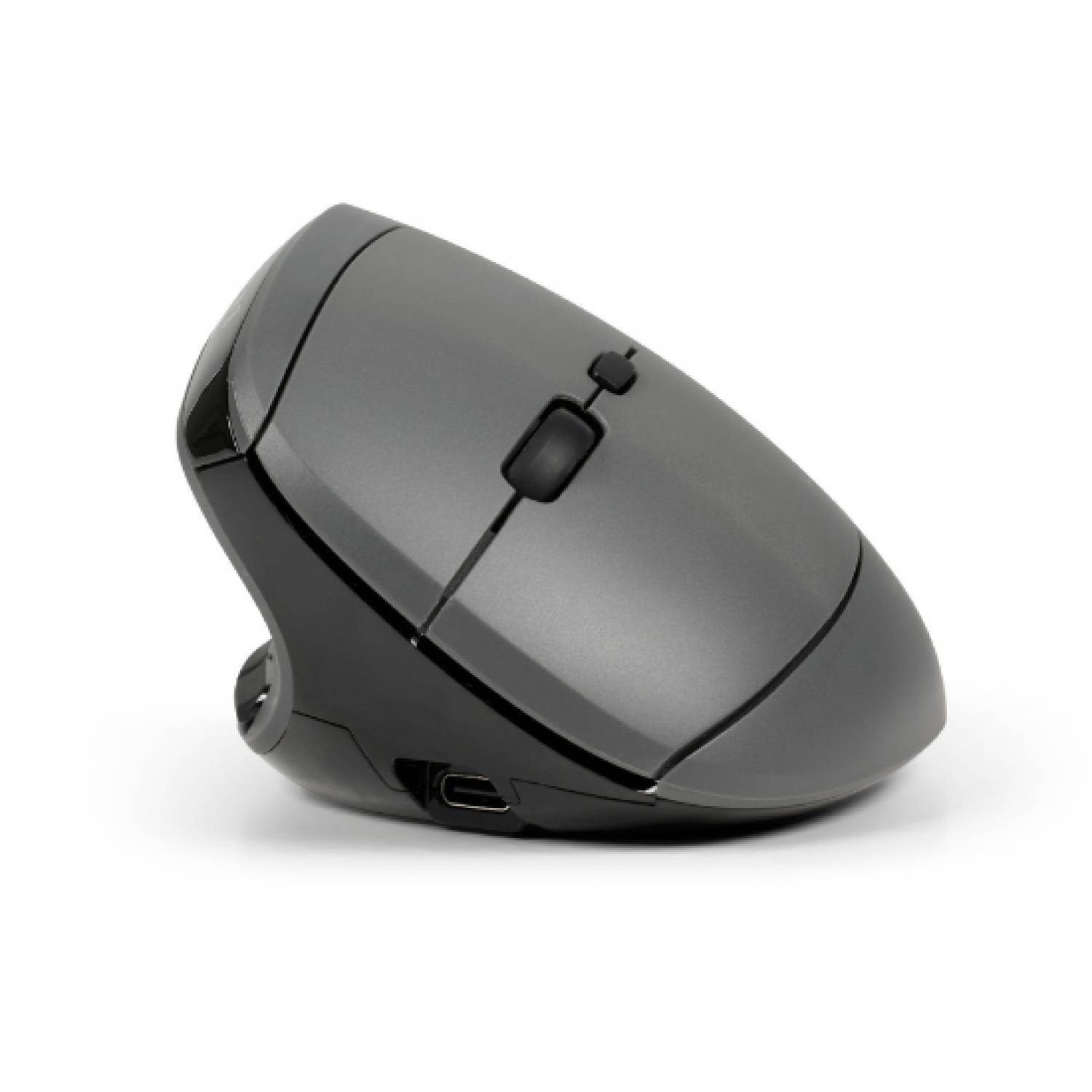 BakkerElkhuizen MidWay mouse Left, Linkshändig, Vertikale Ausführung, Optisch, RF Wireless + Bluetooth + USB Type-C, 2400 DPI, Grau, Schwarz