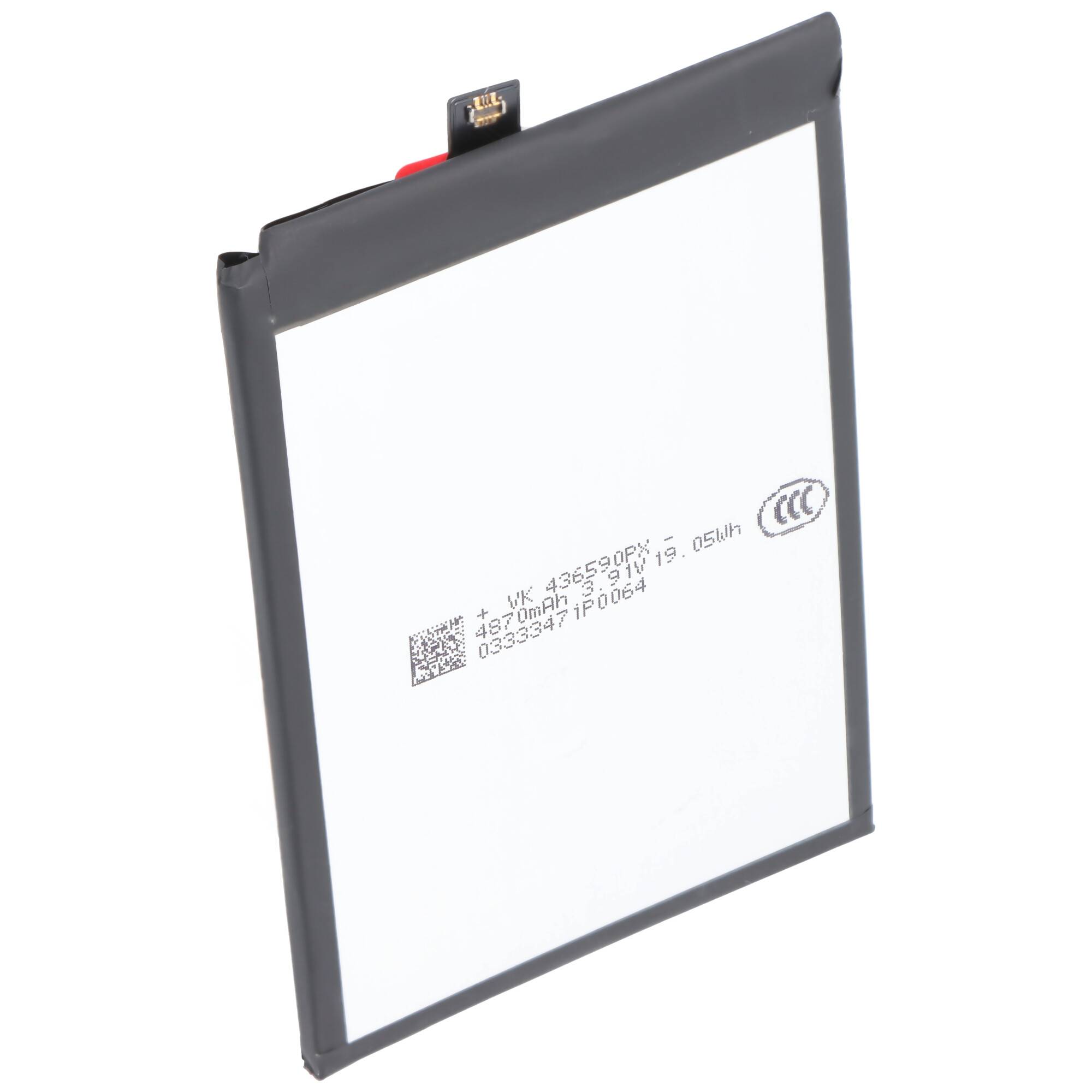 Ein flaches, rechteckiges Handyakku mit darauf aufgedruckten technischen Spezifikationen.