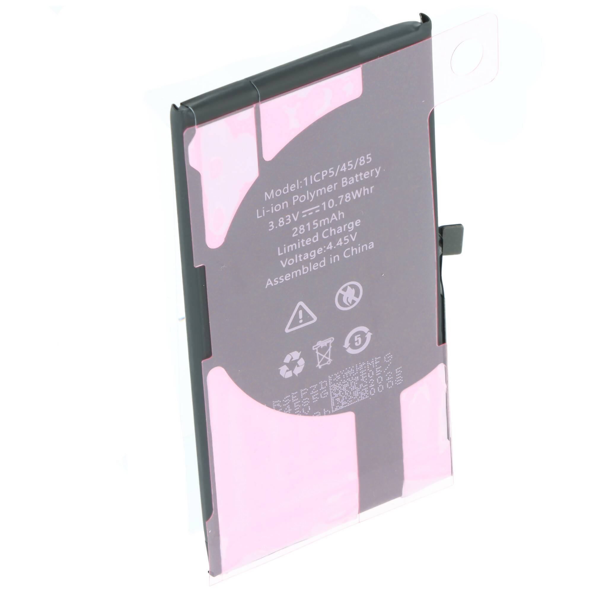 Eine Lithium-Polymer-Batterie mit folgenden Spezifikationen gekennzeichnet: „Modell: 11CPS/45/85, 3,8V, 1100mAh, 10,78Wh, zusammengebaut in China