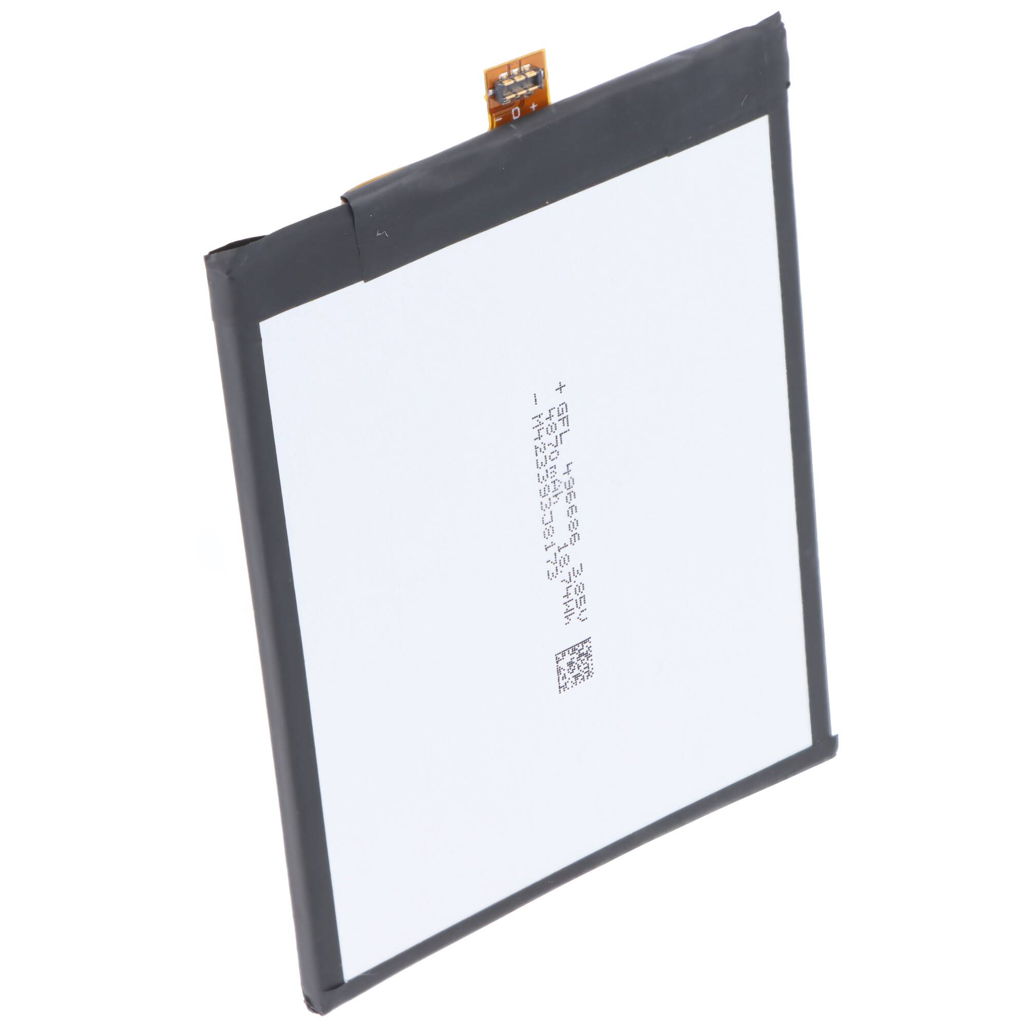 Rechteckiger Smartphone-Akku mit Anschluss oben, in einer Seitenansicht dargestellt.