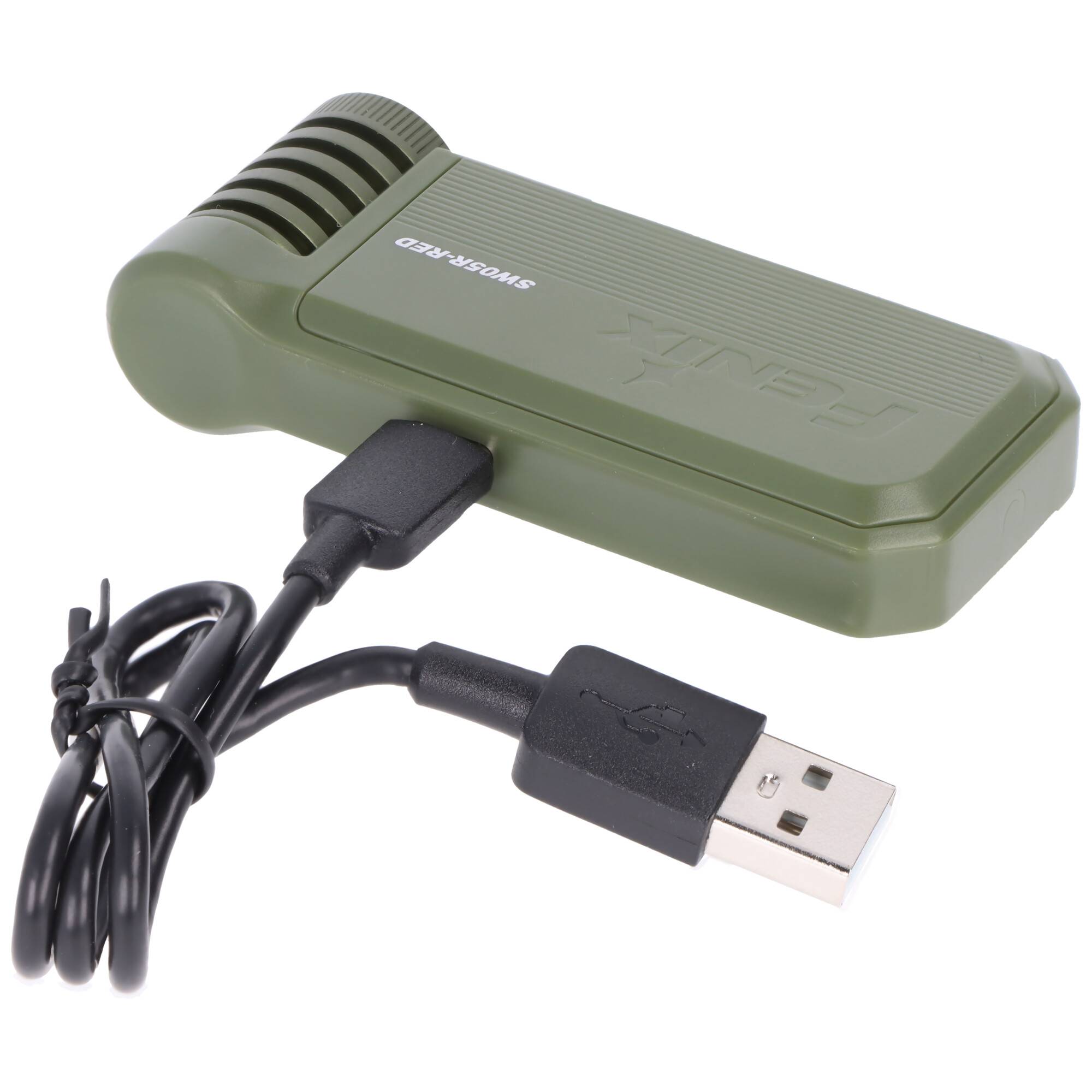 Grünes USB-Gerät mit der Beschriftung 'Adata', mit angeschlossenem USB-Kabel.