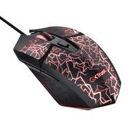 Eine Gaming-Maus mit rotem, rissigem Musterdesign und der Aufschrift „GXT Trust