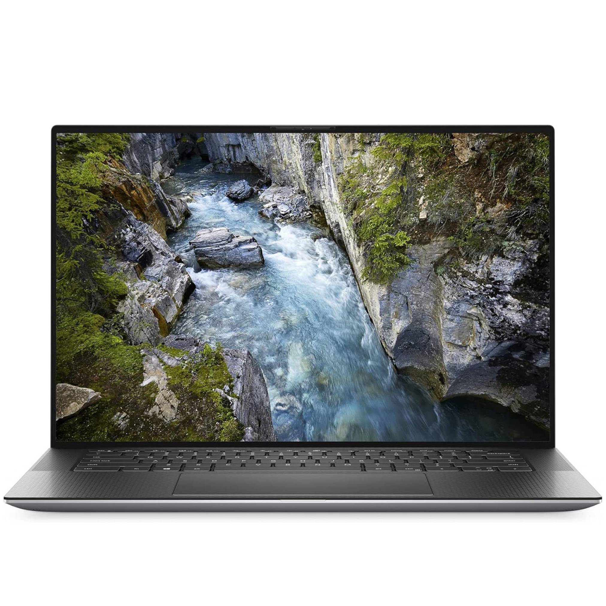 Ein Laptop zeigt auf seinem Bildschirm ein hochauflösendes Bild einer felsigen Flussschlucht an und veranschaulicht damit die lebendigen Grafikfähigkeiten und Farbdarstellungsmöglichkeiten.