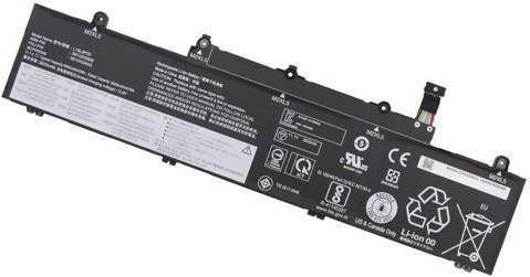 Ein Laptop-Akku mit verschiedenen Symbolen, Gebrauchsanweisungen und Sicherheitswarnungen in Englisch und anderen Sprachen.