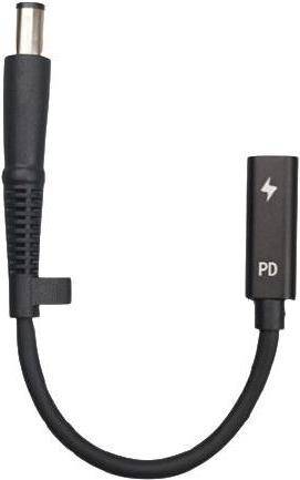 Ein schwarzes USB-Typ-C-Stromversorgungskabel mit einem Blitzsymbol am Stecker, das die Schnellladefähigkeit anzeigt.