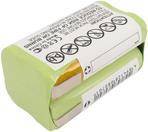 Ein grünes wiederaufladbares Batteriepack mit Warnsymbolen und Text auf dem Etikett.