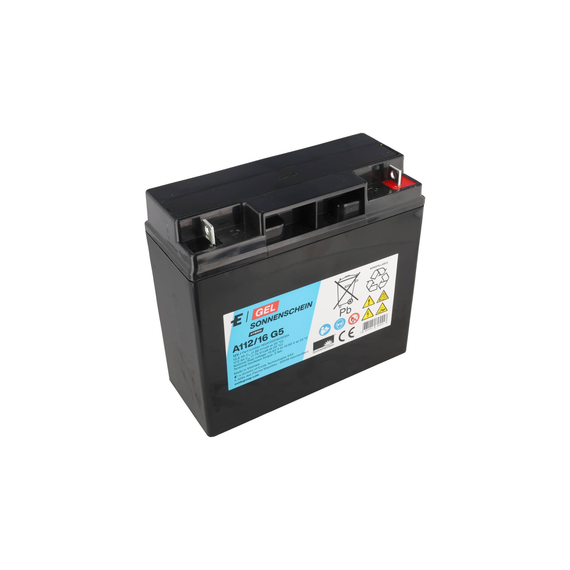 Sonnenschein Blei-Akku A112/16 G5 Gel – 12 V / 17 Ah Longlife VRLA Akku mit M5 Schraubanschluss