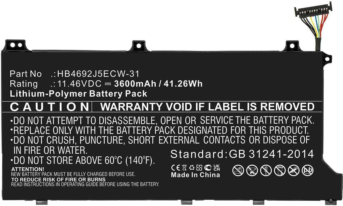 Akkupack-Modell 134692J5CW-31, 14,46V, 3600mAh. Garantie erlischt bei Beschädigung des Etiketts. Feuer oder Wasser vermeiden. Nur wiederaufladbaren Akku verwenden.