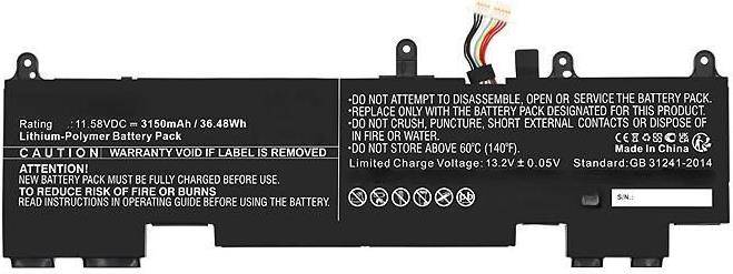 Aufkleber auf Laptop-Akku mit Sicherheitswarnungen: „Nicht auseinandernehmen, zerquetschen, durchstechen oder Feuer aussetzen.