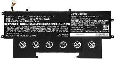 Ein schwarzes Batteriepack mit weißem Text warnt davor, das Garantielabel zu entfernen. Es enthält technische Informationen und Sicherheitswarnungen.