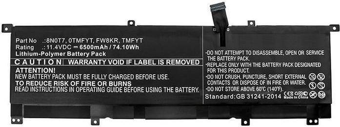 Lithium-Ionen-Akkuetiklett mit Richtlinien: Nicht zerquetschen, Kontakt mit Metall vermeiden, ordnungsgemäß laden. Modell 74.10WH, ungültig bei Entfernung.