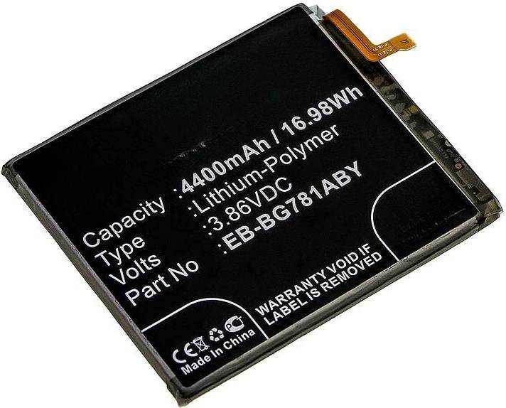 Ein Lithium-Polymer-Akku für Smartphones mit folgenden Spezifikationen: 4400mAh, 16.98Wh, 3.86V. Modell: EB-BG781ABY. Hergestellt in China.