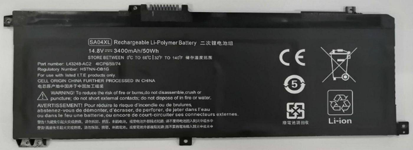 Eine schwarze wiederaufladbare Li-Polymer-Batterie mit in weißer Schrift gekennzeichneten Spezifikationen, einschließlich Kapazität und Temperaturbereich, teilweise sichtbar.