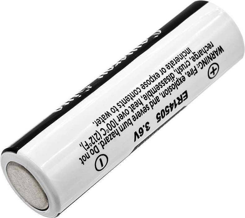 Eine Nahaufnahme einer weißen zylindrischen Batterie mit der Bezeichnung „ER14505 3.6V