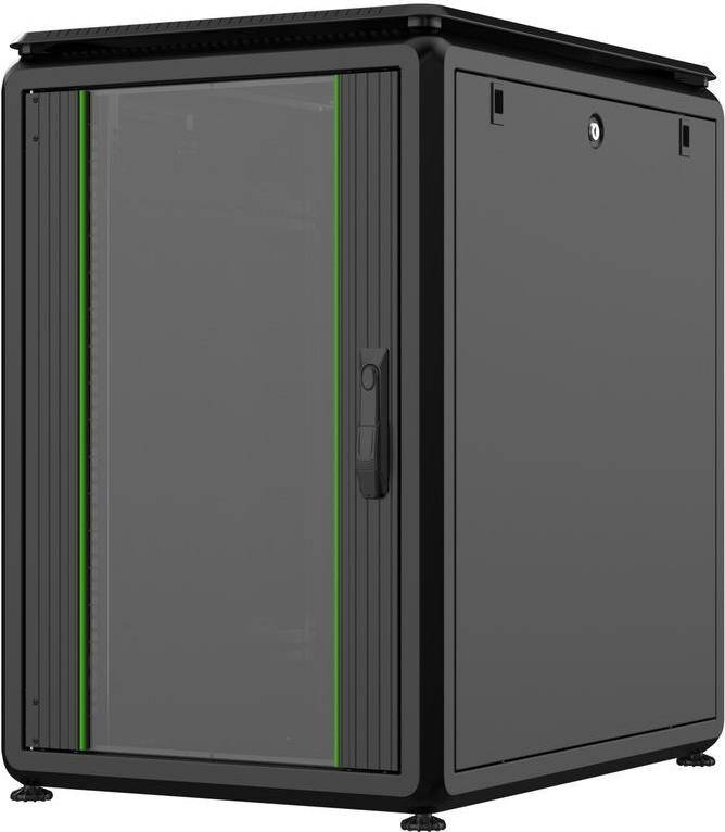 Eine schwarze Metallbox mit einer transparenten Vordertür und zwei Griffen; wird zur Lagerung und Sicherung von technischer Ausrüstung verwendet.