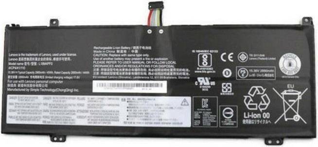 Ein wiederaufladbarer Lithium-Ionen-Akku mit Sicherheitswarnungen und Spezifikationen, die darauf gedruckt sind, geeignet für Lenovo-Laptops.