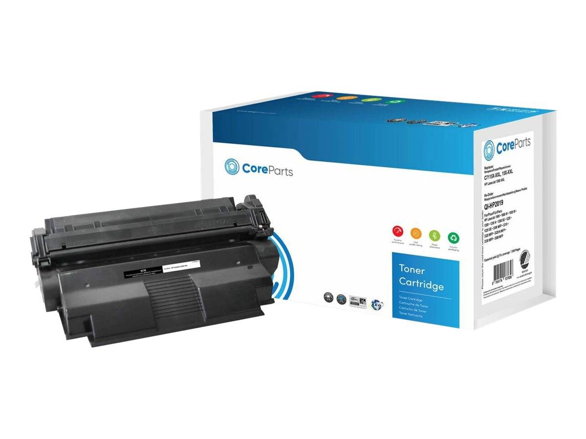 CoreParts Tonerpatrone, gezeigt vor ihrer weiß-blauen Produktverpackung.