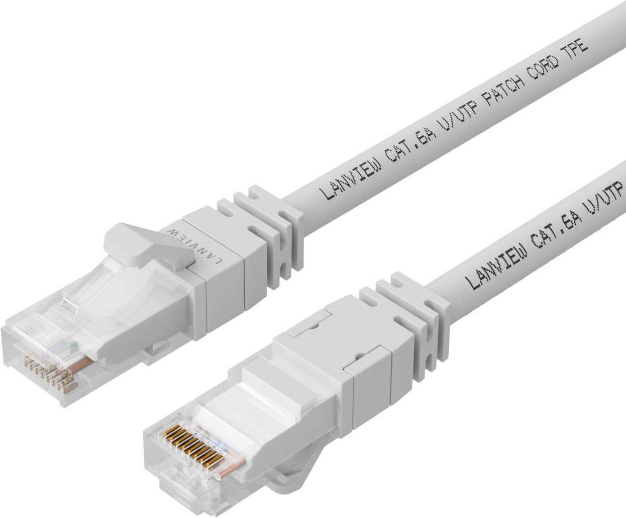 Zwei graue Ethernet-Kabel mit der Bezeichnung 
