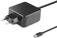Ein schwarzer Smartphone-Ladegerät-Adapter mit angeschlossenem Lightning-Kabel, verwendet zum Laden von Geräten.
