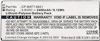 Batteriepaket: Garantie erlischt bei Beschädigungen. Keine Demontage, Durchstich oder Exposition über 60°C. Nennspannung: 4,35V.