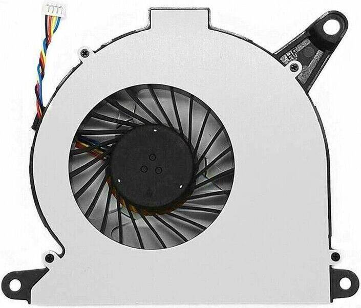 Laptop-Kühlventilator mit mehrfarbigen Kabeln, mit einem kreisförmigen Blattanordnung in einem runden, flachen Rahmen.