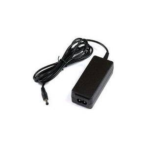 Ein schwarzer Stromadapter mit einem langen Kabel und einem zweipoligen Stecker, typischerweise zum Aufladen von elektronischen Geräten verwendet.