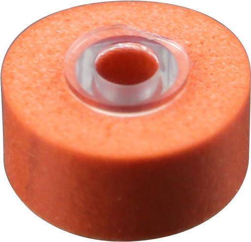 Eine Nahaufnahme eines roten Gummistopfens mit einem zentralen Loch, der häufig in Laborumgebungen zum Verschließen von Behältern oder Fläschchen verwendet wird.
