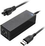 Laptop-Netzteil mit dreipoliger Steckverbindung und USB-Anschluss, schwarze Farbe.
