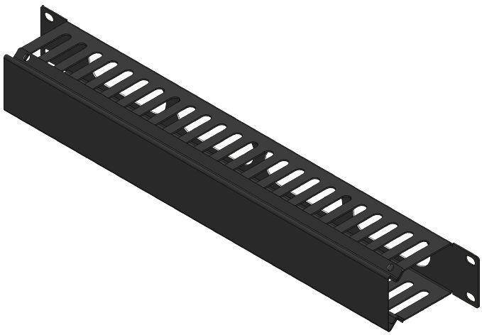 Schwarzes rechteckiges Kabelkanal mit mehreren ovalen Öffnungen entlang seiner Länge zur Kabelorganisation und zum Schutz.