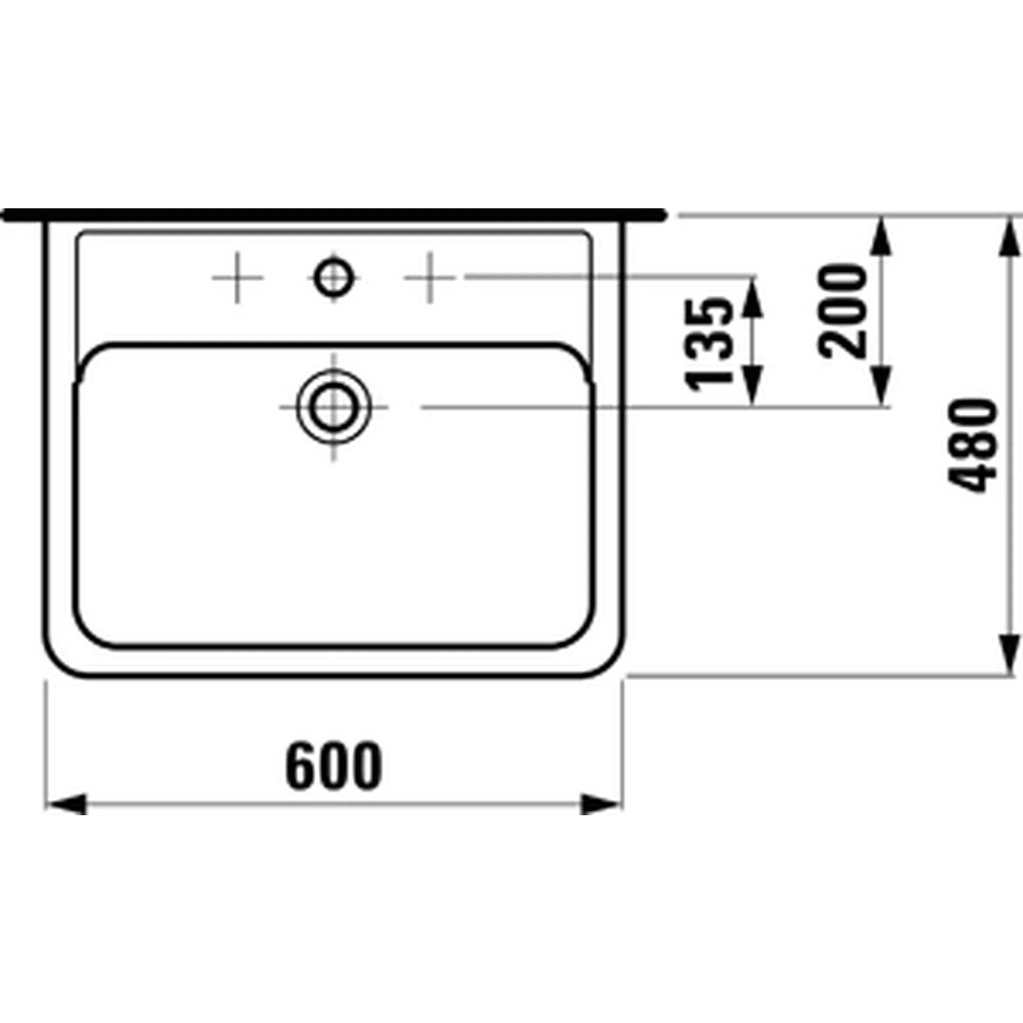 Laufen LF Pro WT, 81895.2, 1 Hahnloch, ohne Überlauf, Überlauf-Kanal unten geschlossen, 600x480, weiß, 1 Stk.