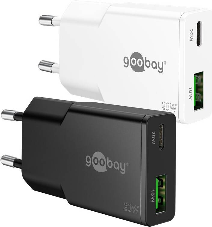 Goobay USB-C PD GaN Dual-Schnellladegerät Slim 20 W weiß