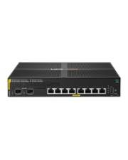 Netzwerk-Switch mit acht Ethernet-Ports und zwei Glasfaser-Ports. Konzipiert für Datenrouting und Konnektivität in technischen Infrastruktur-Setups.