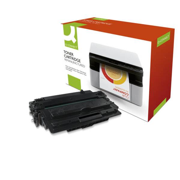 Schwarze Tonerpatrone neben ihrer rot-weißen Produktbox mit der Aufschrift 
