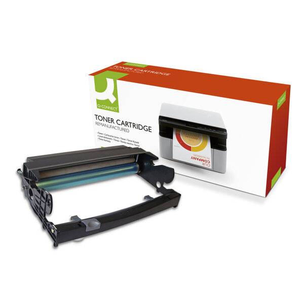 Nachgefüllte Tonerkartusche mit ihrer Produktbox auf weißem Hintergrund.