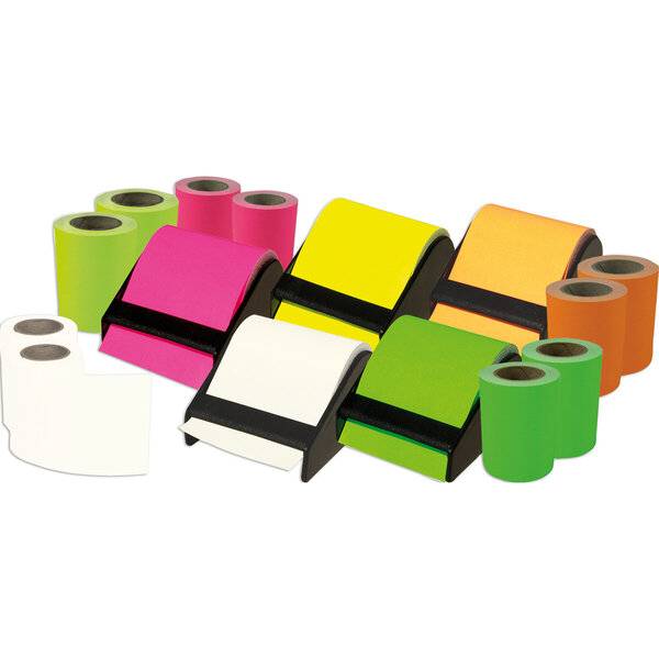 Haftnotiz Rolle Dispenser - 15 tlg. 60 mm x 10 m neon sortiert.