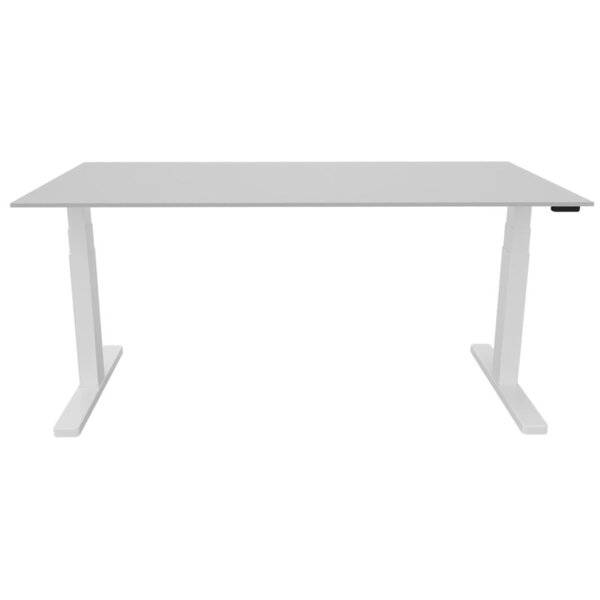 Schreibtisch elektrisch höhenverstellbar 160x80cm grau/weiß.