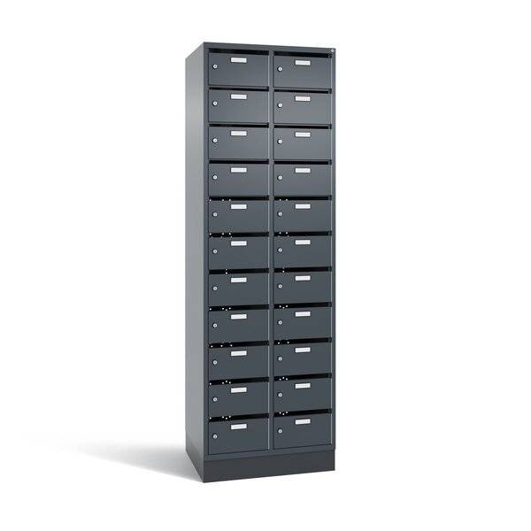 Verteilerschrank 2 Abteile - je 11 Fächer schwarzgrau.
