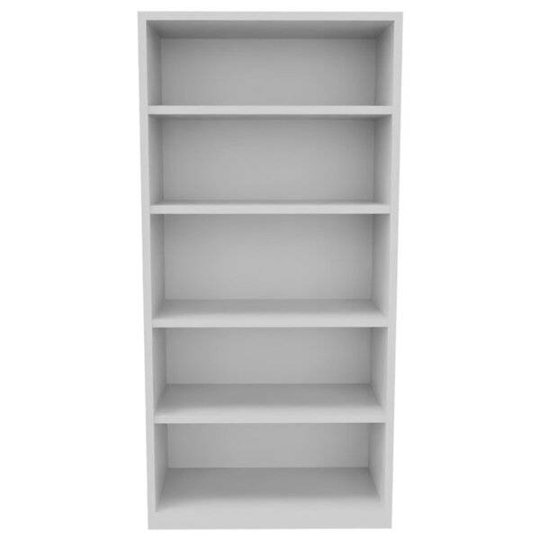 Weiß hoher offenes Bücherregal mit fünf leeren Regalen auf einfachem Hintergrund.