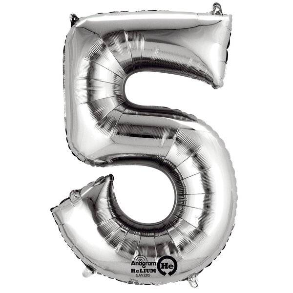 Folienballon Zahl 5 - silber.